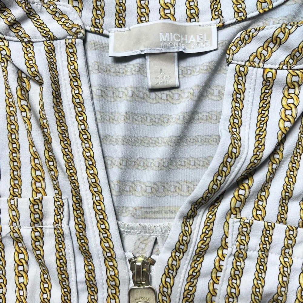 Michael Kors Gold and White Striped Blouse